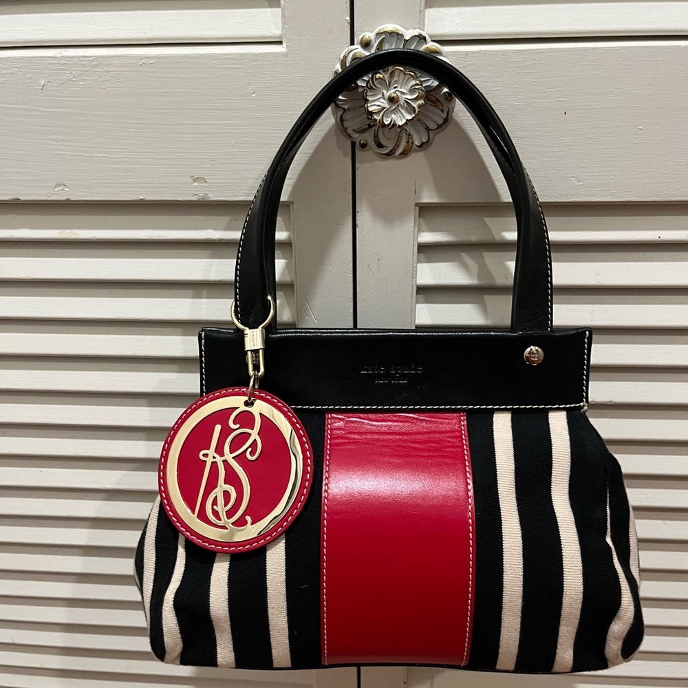 kate spade Black, Cream & Red Striped Satchel Bag - Picture 9 of 9